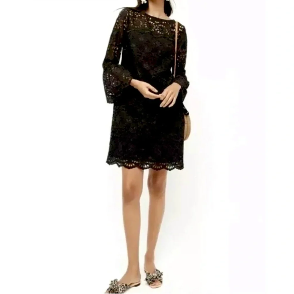J.Crew Bell-sleeve Dress in Embroidered Eyelet size 2 black